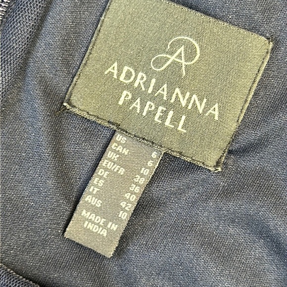 Adrianna Papell | Navy Sequin Dress with Short Sleeves & Side Split - Picture 13 of 13